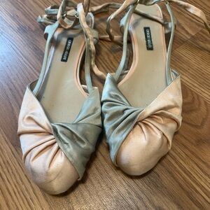 Giorgio Armani Cream pink and Silver ballet Flats with Elegant Bow Detail